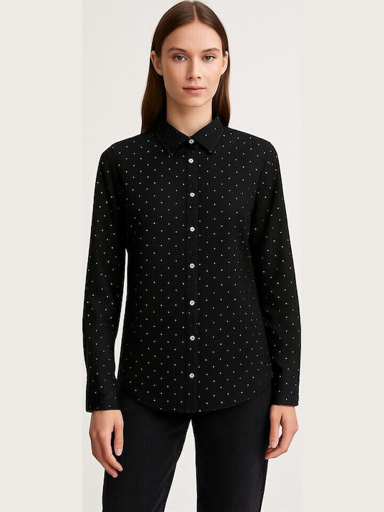 Langärmeliges Damenhemden Schwarzes Polka Dot
