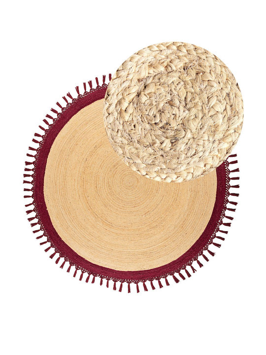 Beliani Marts Rug Round Beige With Red