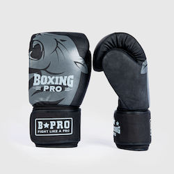 Boxing Pro Γάντια Πυγμαχίας Δερμάτινα για Αγώνα Μαύρα