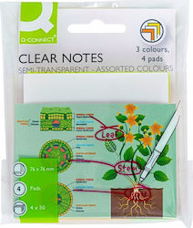 Blocnotes Autoadeziv Q-connect Semitransparent 76x76mm 4x50 Bucăți Mix De Culori