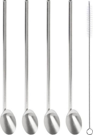 Excellent Houseware Metallische Strohhalme Getränke Dessertlöffel Trink Kaffee Latte Eiskaffee 2in1 + Reiniger 4 Stück Set Strohhalme Löffel