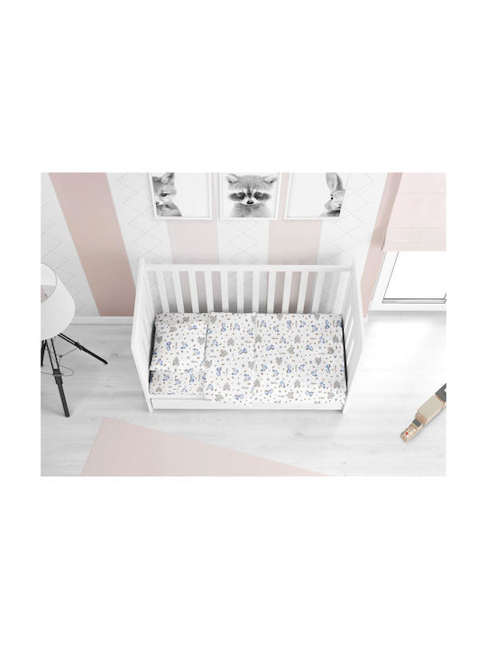 Dimcol Baby Sheets Set Crib Cotton White-Sky Blue Multicolored 120x160cm 3pcs