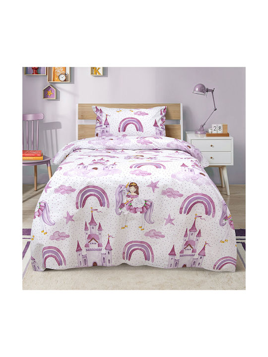 Lino Home Σετ Παιδική Παπλωματοθήκη Μονή με Μαξιλαροθήκη Βαμβακερή Λευκό 160x240εκ.