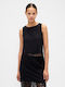 Women's Crop Top Satin with Boat Neckline Black