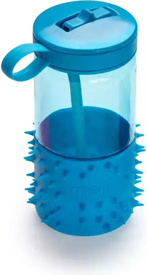 Melii Spikey Sticlă Pentru Copii Din Plastic Cu Pai Antivărsare Albastră 503ml