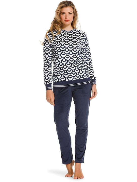 Pastunette Winter Damen Pyjama-Set White-Blue
