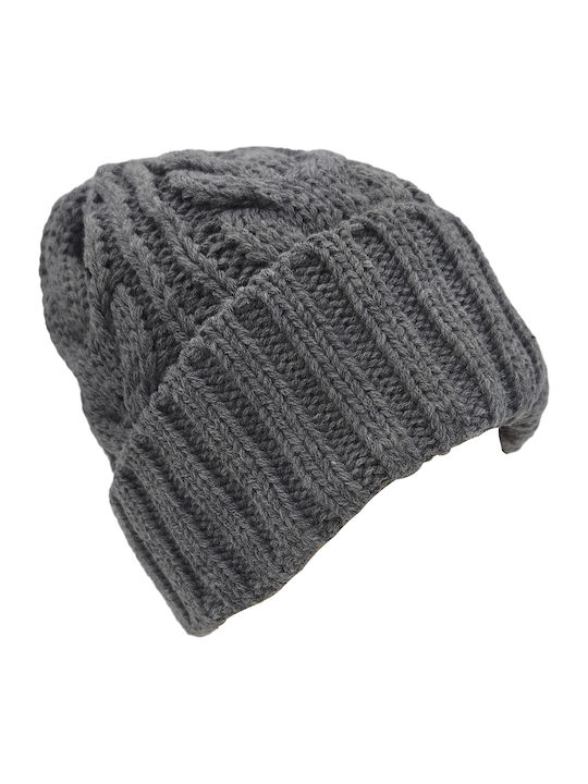 Beanie Unisex Σκούφος με Πλεξούδες σε Γκρι χρώμα