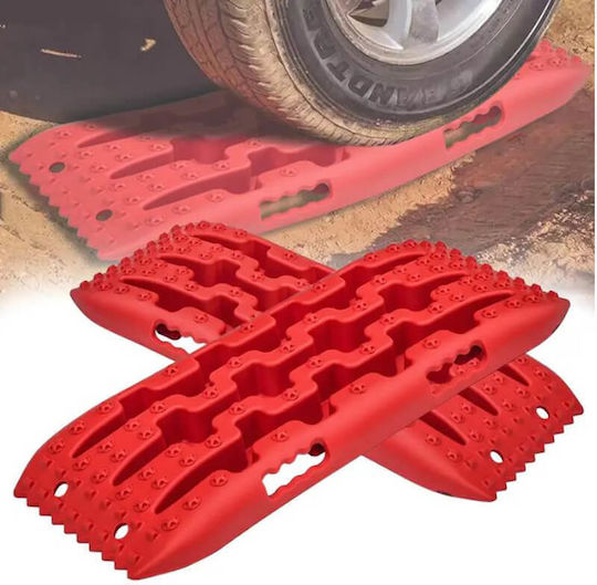Anti-skid Traction Aid Pads Red Plastic 58x33cm 2 Pieces