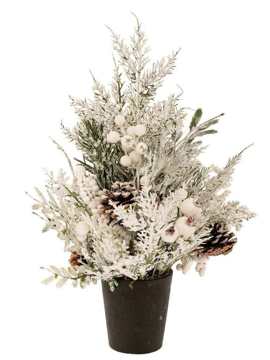 Snowy Tree With White Berries Pinecones Plastic Pot 43cm