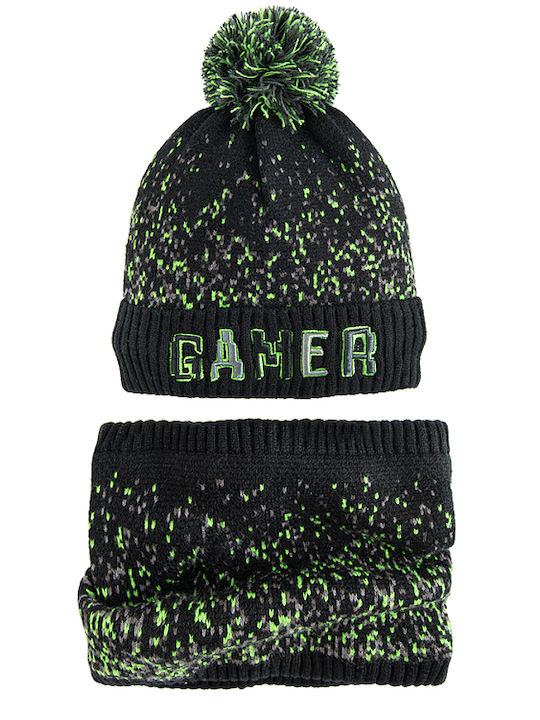 Kids Beanie Set Knitted Black
