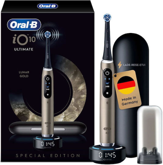 Oral-B Io10 Elektrische Zahnbürste mit Drucksensor und Reiseetui Lunar Gold