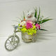 Aranjament Floral De Paște Iepuraș Decorațiune 3 Ouă Decorative Trandafiri Maci Săpun Hortensii Artificiale Crini De Vale În Coș Pe Suport De Bicicletă