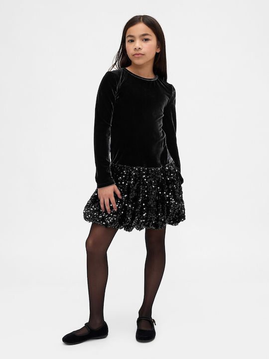 Kinderkleid Langärmelig mit Pailletten Set aus 2 mit Deckel Schwarz