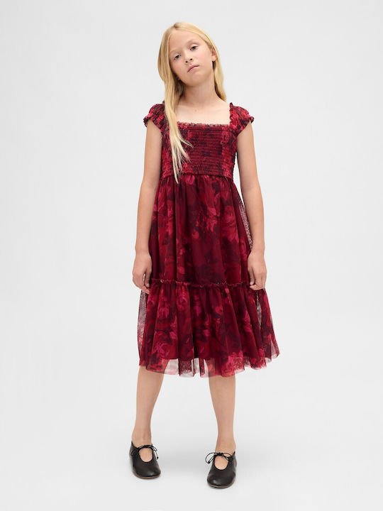Mädchenkleid Kurzärmelig Tüll Blumen Rosa