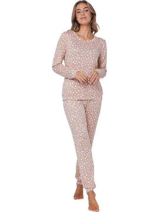 Pastunette Winter Damen Pyjama-Set Beige