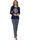 Pastunette Winter Damen Pyjama-Set Marineblau