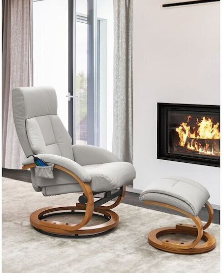 Berwyn 877 Relax Massage Swivel Armchair with Footstool Artificial Leather Gray 44x48x46cm