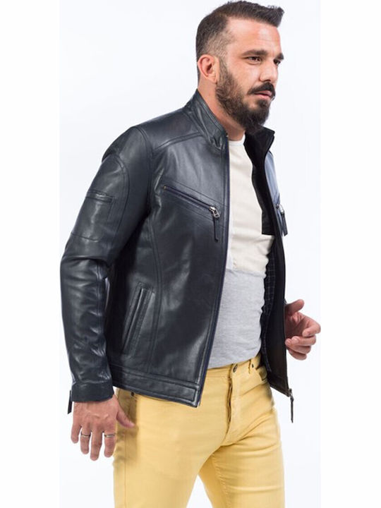 Jacket Club Δερμάτινο Μπουφάν Σκούρο Μπλε