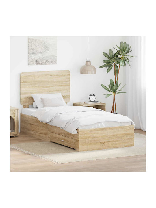 Легло Единично Дървено Sonoma Oak с Ламели за Матрак 75x190см