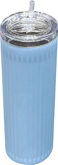 TnS Bottle Thermos 710ml INOX STRAW LIGHT BLUE with Straw