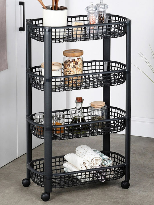 Excellent Houseware Troleu De Bucătărie Din Plastic Cu 4 Locuri Negru 46x26x79cm