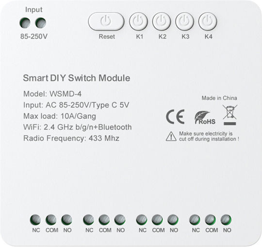 Avatto Comutator Inteligent WSMD-4-250V 4 Canale Wi-Fi Bluetooth și RF 10A