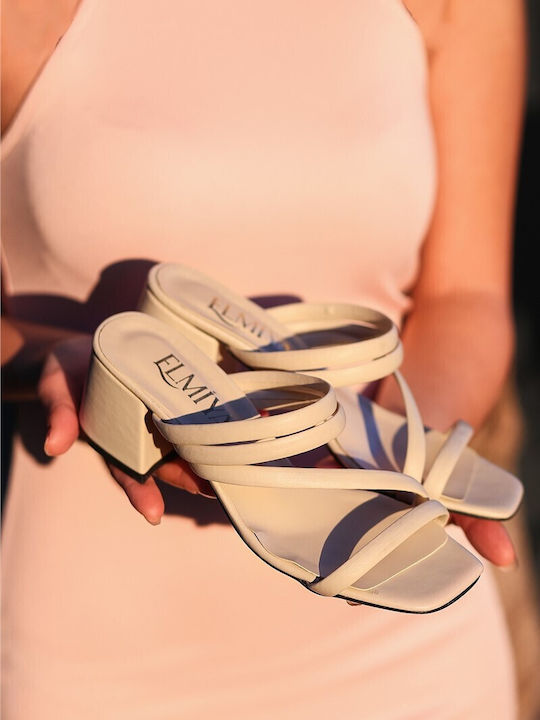 Damen Pantoletten mit Niedrigem Absatz in Beige Farbe