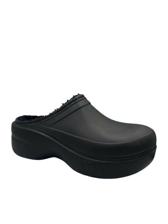 Winter Women's Slippers with Fur Black