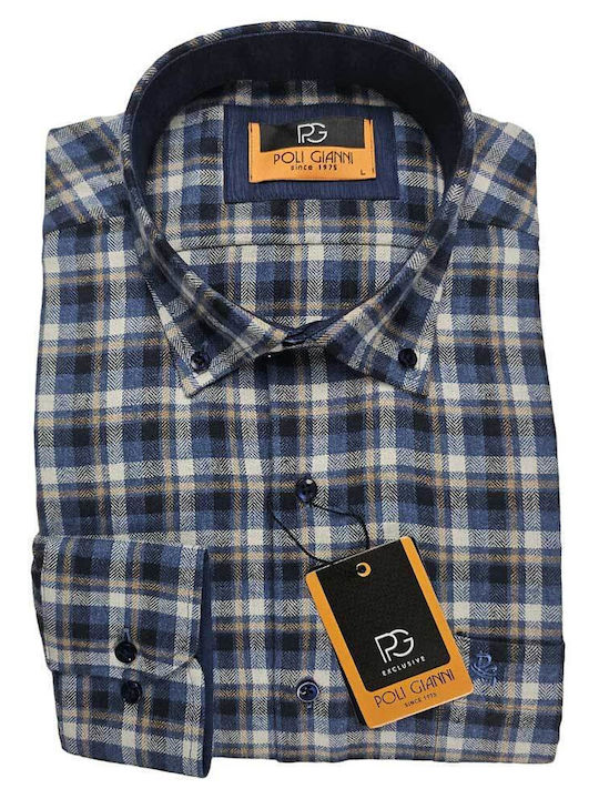 Long-sleeved Flannel Shirt Checked Blue