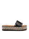 Leather Women's Flat Sandals Flatforms in Black Color