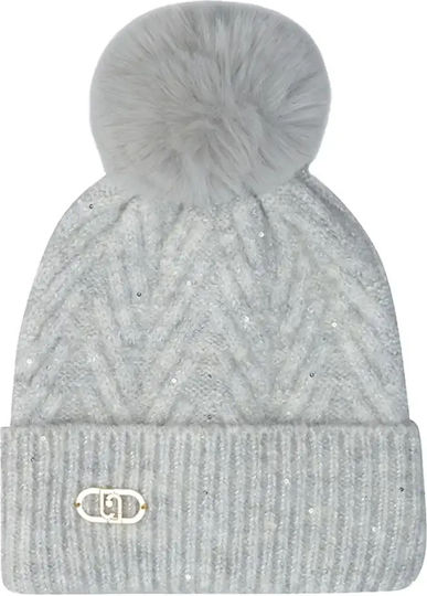 Pom Pom Beanie Frauen Beanie Gestrickt in Gray Farbe