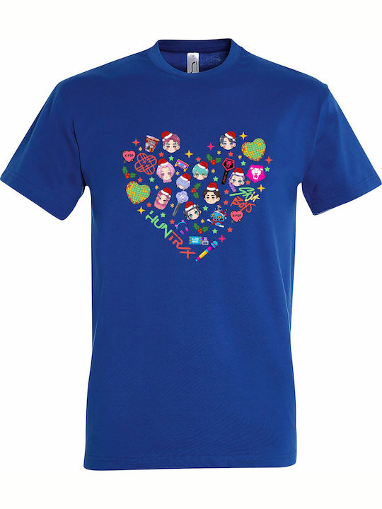 Kinder-T-Shirt Royal Blue Kpop Demon Hunters Heart Design Christmas Edition