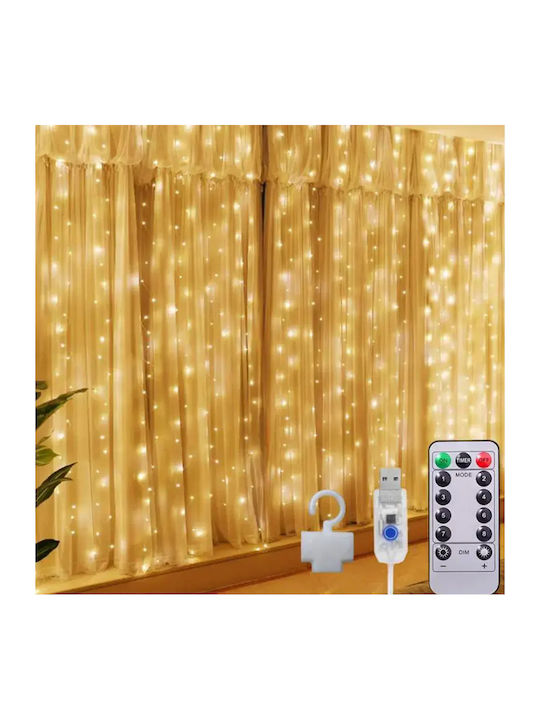 300 Lichterketten LED 3m. x 300cm Warmes Weiß USB Typ Vorhang 1Stück