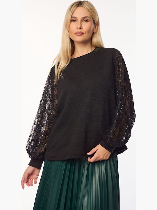 Damen Pullover mit Transparenz Black