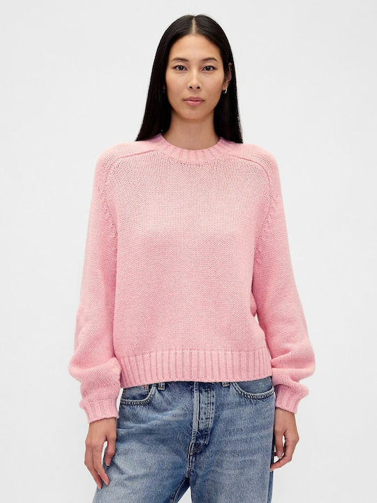 Women's Long Sleeve Crop Sweater Cotton Blush Pink