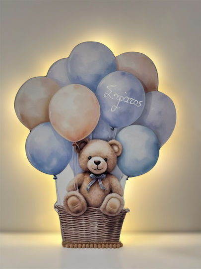 Wooden Wall Light Teddy Bear Balloons