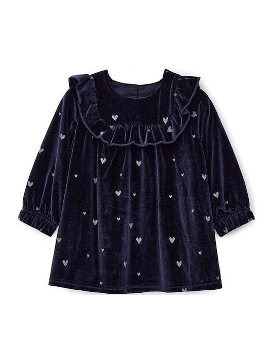 Children's Dress Long Sleeve Velvet Blue