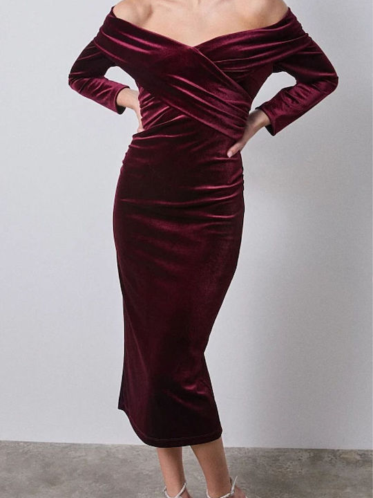 BSB Midi Evening Dress Velvet Wrap Burgundy 154-111050-323 | Skroutz.mt