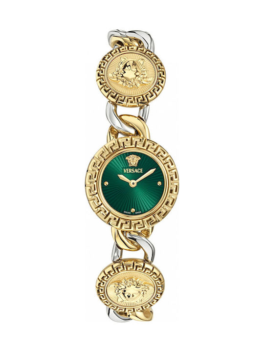 Versace La Greca Γυναικείο Ρολόι Μπαταρίας με Χρυσό Μεταλλικό Μπρασελέ