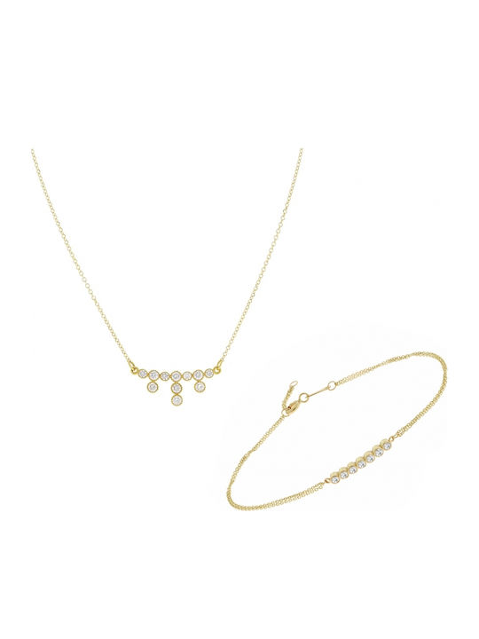 Set with Necklace & Bracelet from Gold 9K with Stones