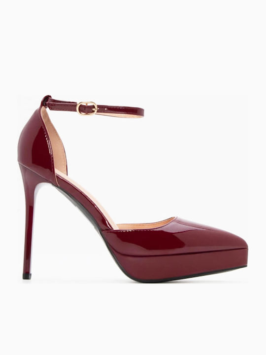 Mulanka Pantofi cu toc cu Toc Stiletto & Curea Burgundy