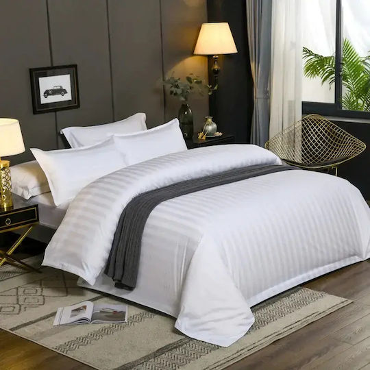 Mattex Hotel Sheet Satin Stripe 2cm Alkyoni 240x280cm 100% Cotton Pima Tc300 240x280
