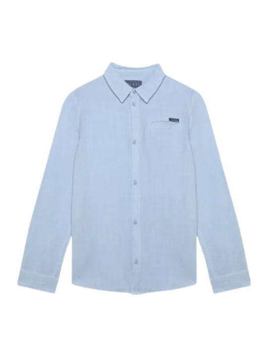 Kids Shirt Long Sleeve Linen Light Blue