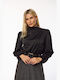 Damen Satin Bluse Langärmelig Black