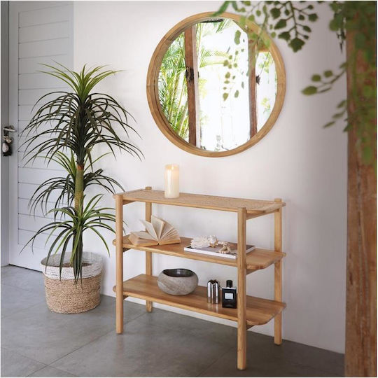 Wooden Console Table Teak/rattan L85xW35xH73cm