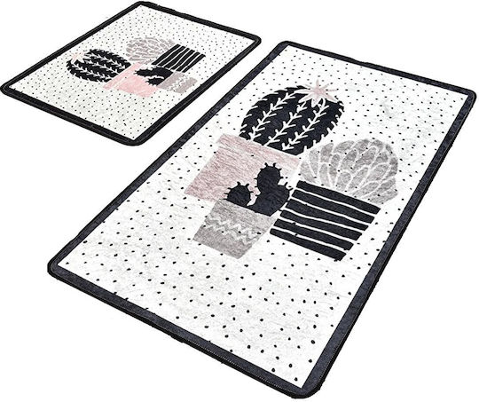 Неслизащо Сет Бански килими Правоъгълена THR1306 White/black 2бр