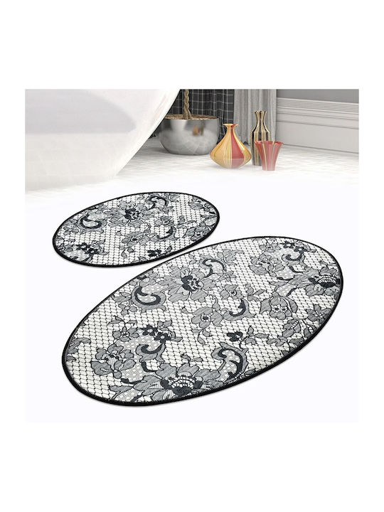Αντιολισθητικό Σετ Πατάκια Μπάνιου Οβάλ LACE4506 White/black 2τμχ