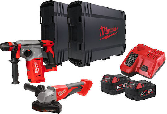 Milwaukee M18 BLPP2G-502X Set Angle Wheel & Excavator Brushless 18V with 2 Batteries 5Ah