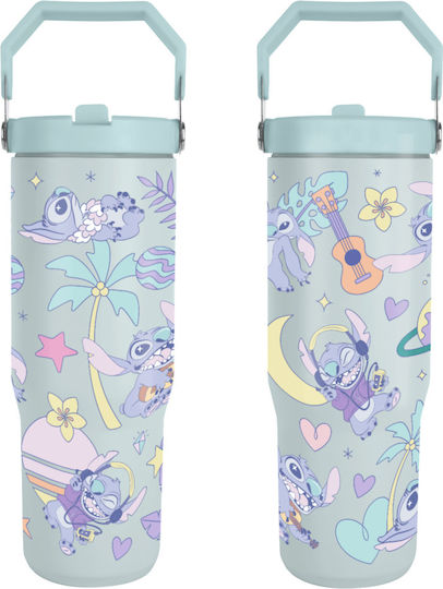 Pyramid International Handled Tumbler Thermos Plastic 887ml Multicolour with Straw and Handle