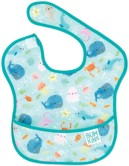 Bumkins Ocean Life Αδιάβροχη Σαλιάρα Υφασμάτινη με Αυτοκόλλητο & Τσέπη Γαλάζια για 6 m+